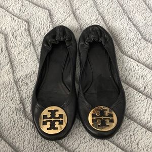 Tory Burch Black Faux Leather Flats